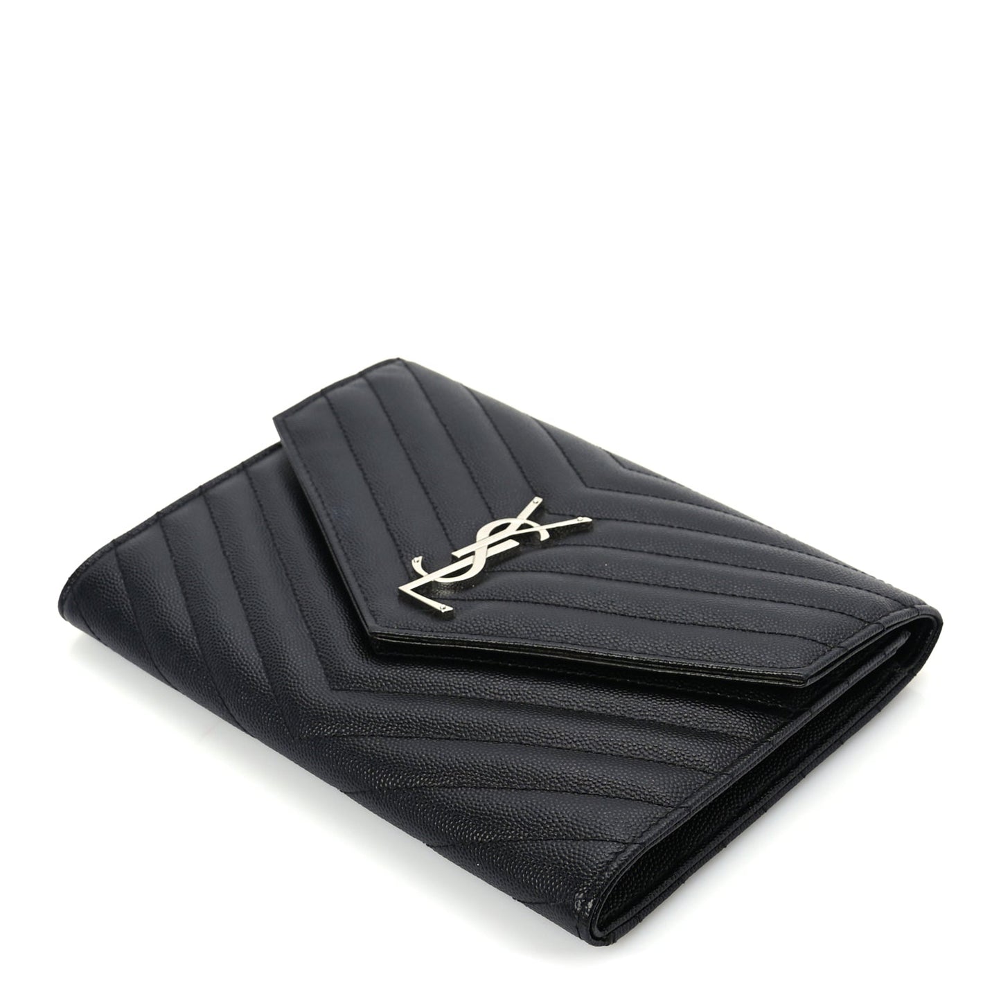 Saint Laurent Grain De Poudre Matelasse Chevron Monogram Envelope Clutch Black