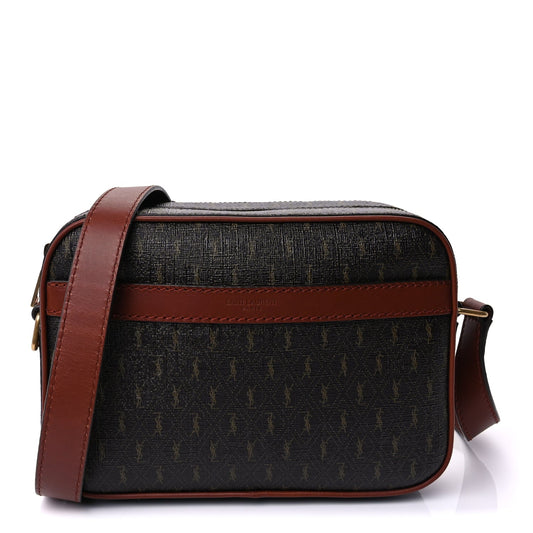 Saint Laurent Canvas Smooth Calfskin Le Monogramme Camera Bag  Chestnut