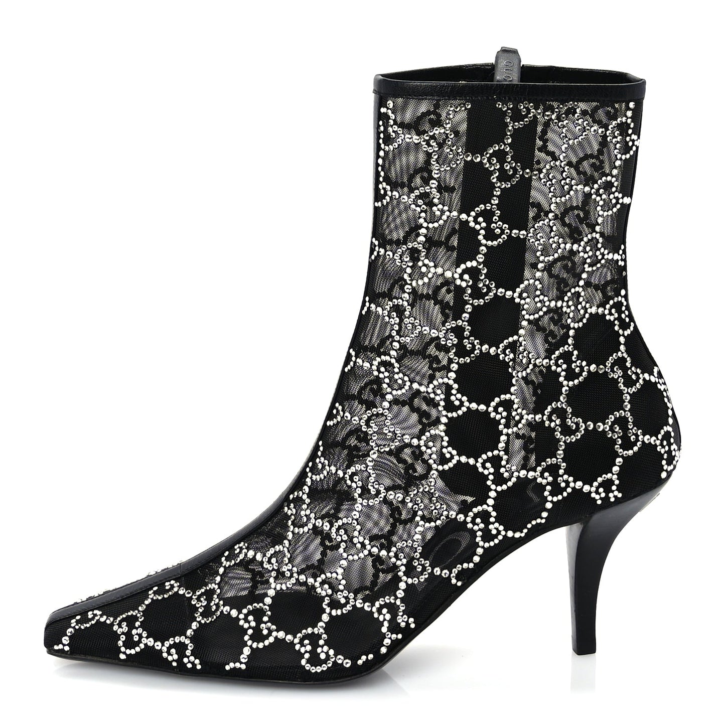 Gucci Tela Retino Kid Scamosciato Crystal GG Monogram Square Demi Boot 37 Black