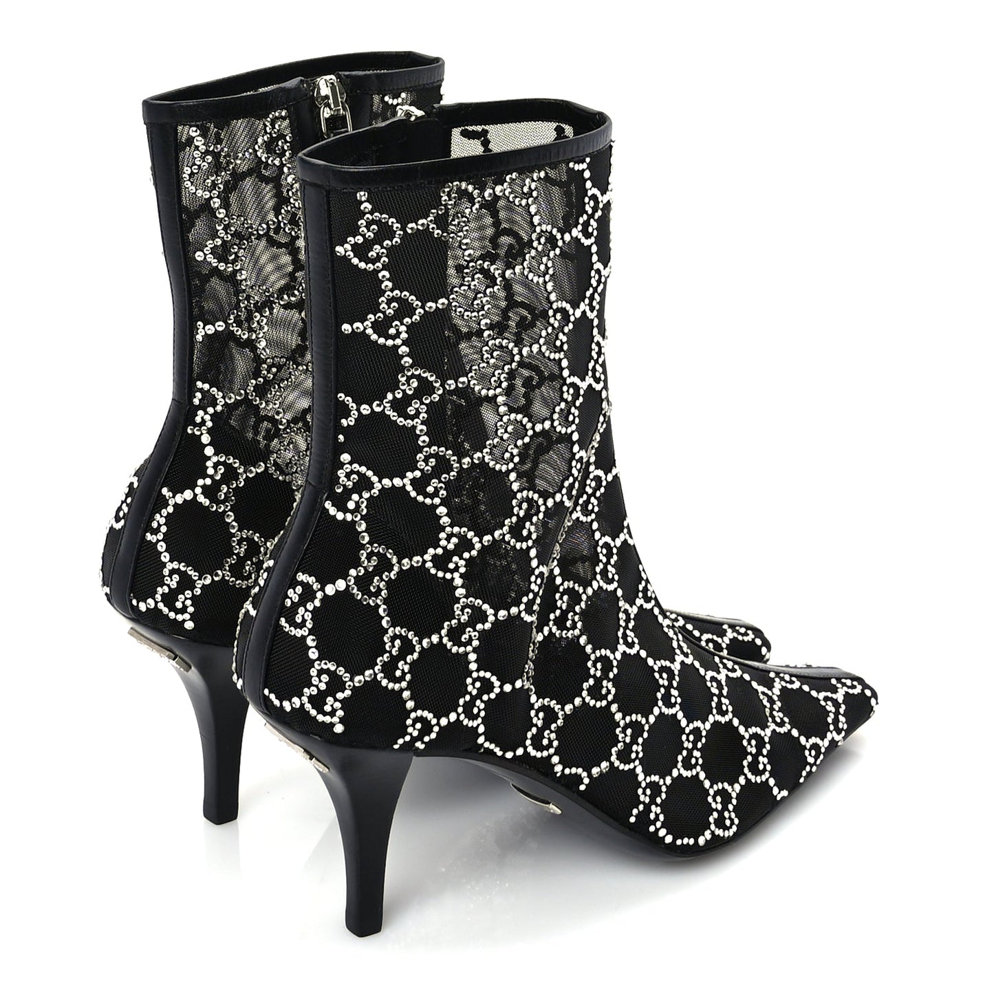 Gucci Tela Retino Kid Scamosciato Crystal GG Monogram Square Demi Boot 37 Black
