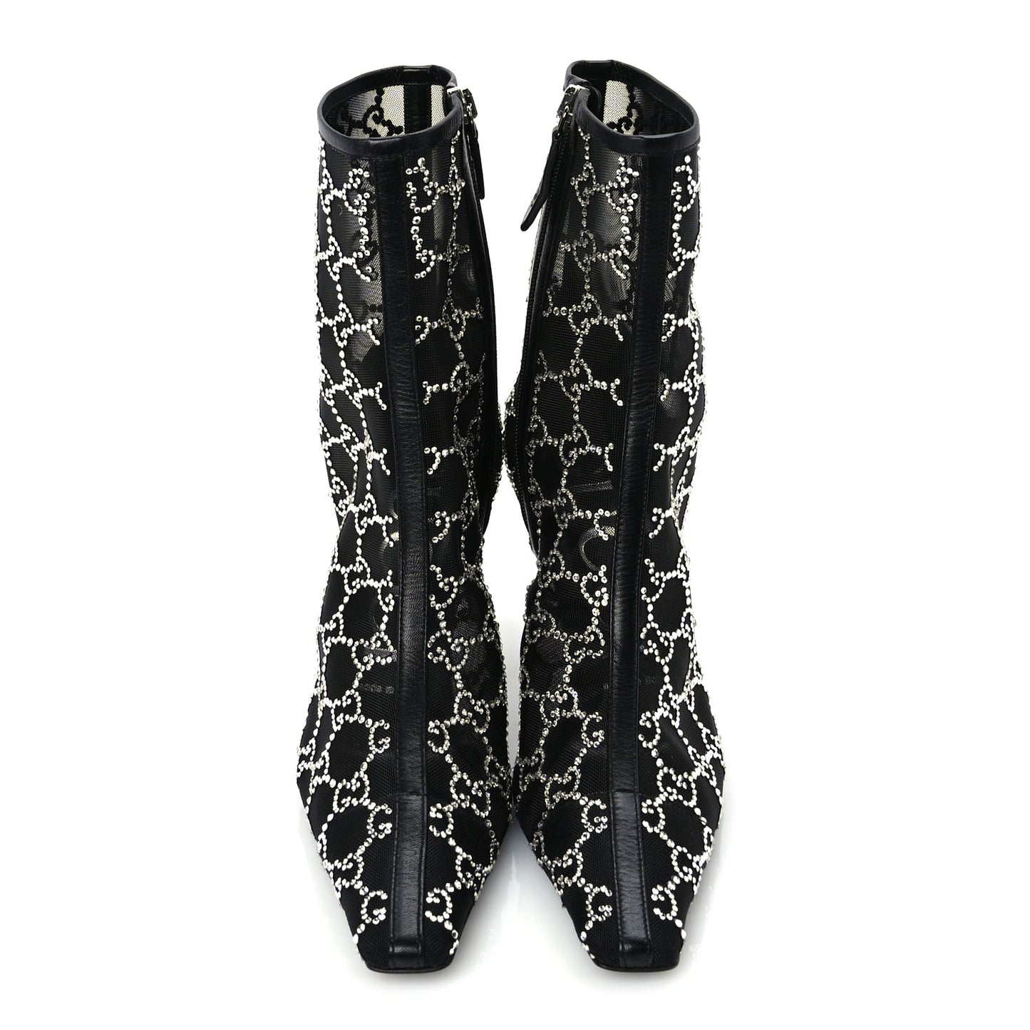 Gucci Tela Retino Kid Scamosciato Crystal GG Monogram Square Demi Boot 37 Black