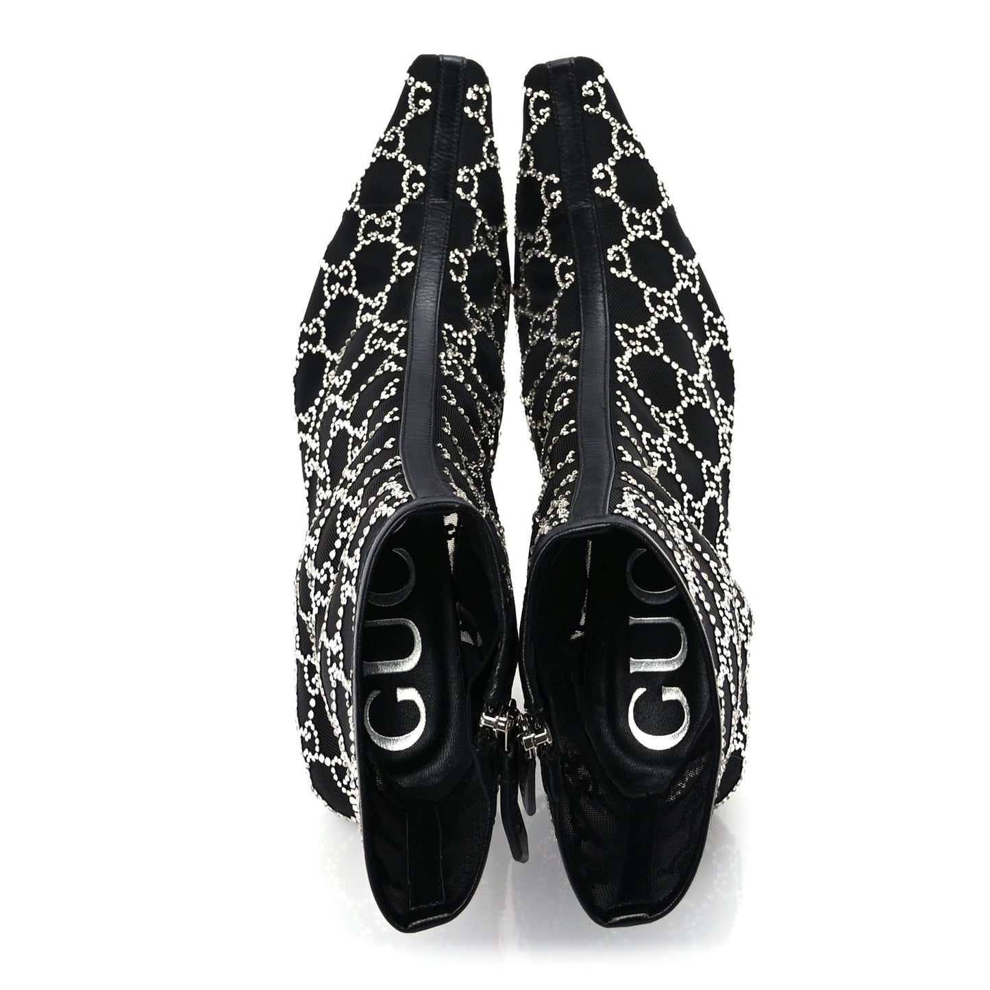 Gucci Tela Retino Kid Scamosciato Crystal GG Monogram Square Demi Boot 37 Black