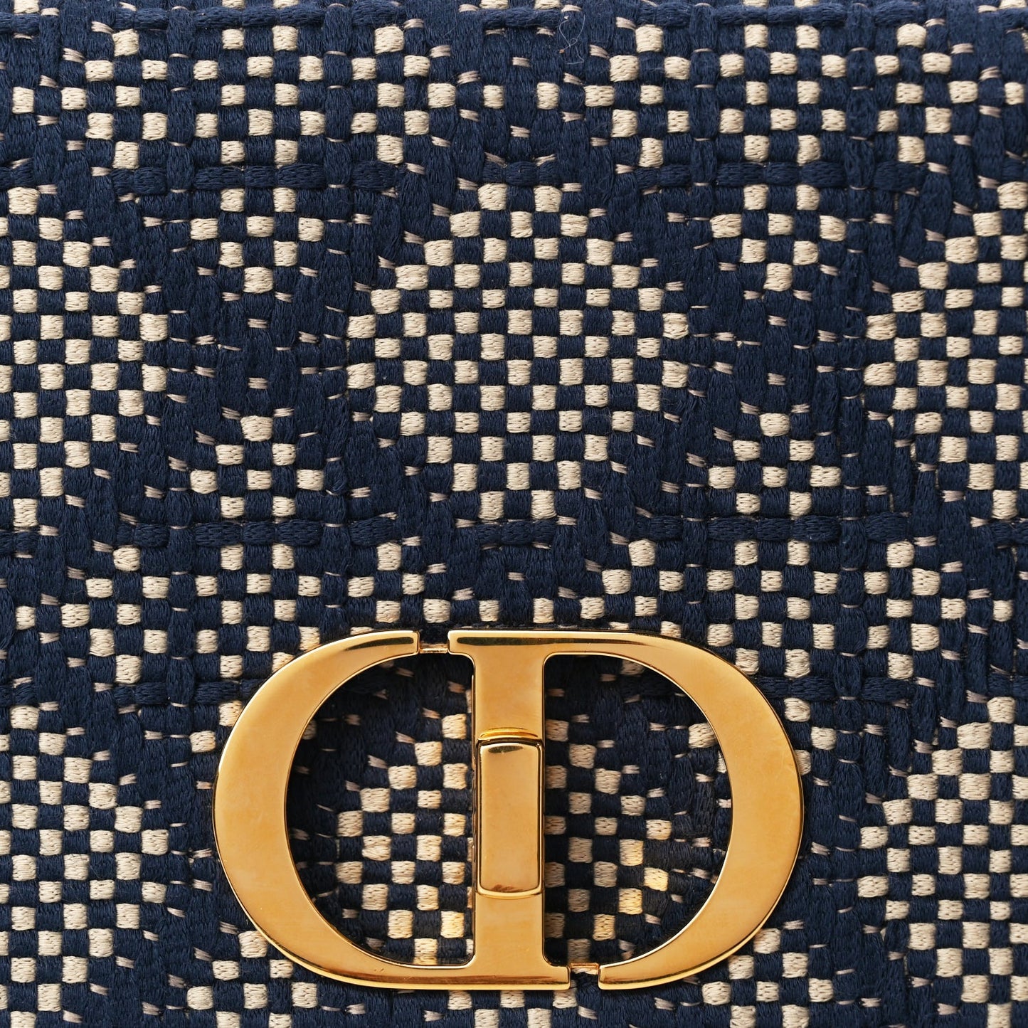 Christian Dior Fabric Macrocannage Woven Medium Caro Bag Blue White