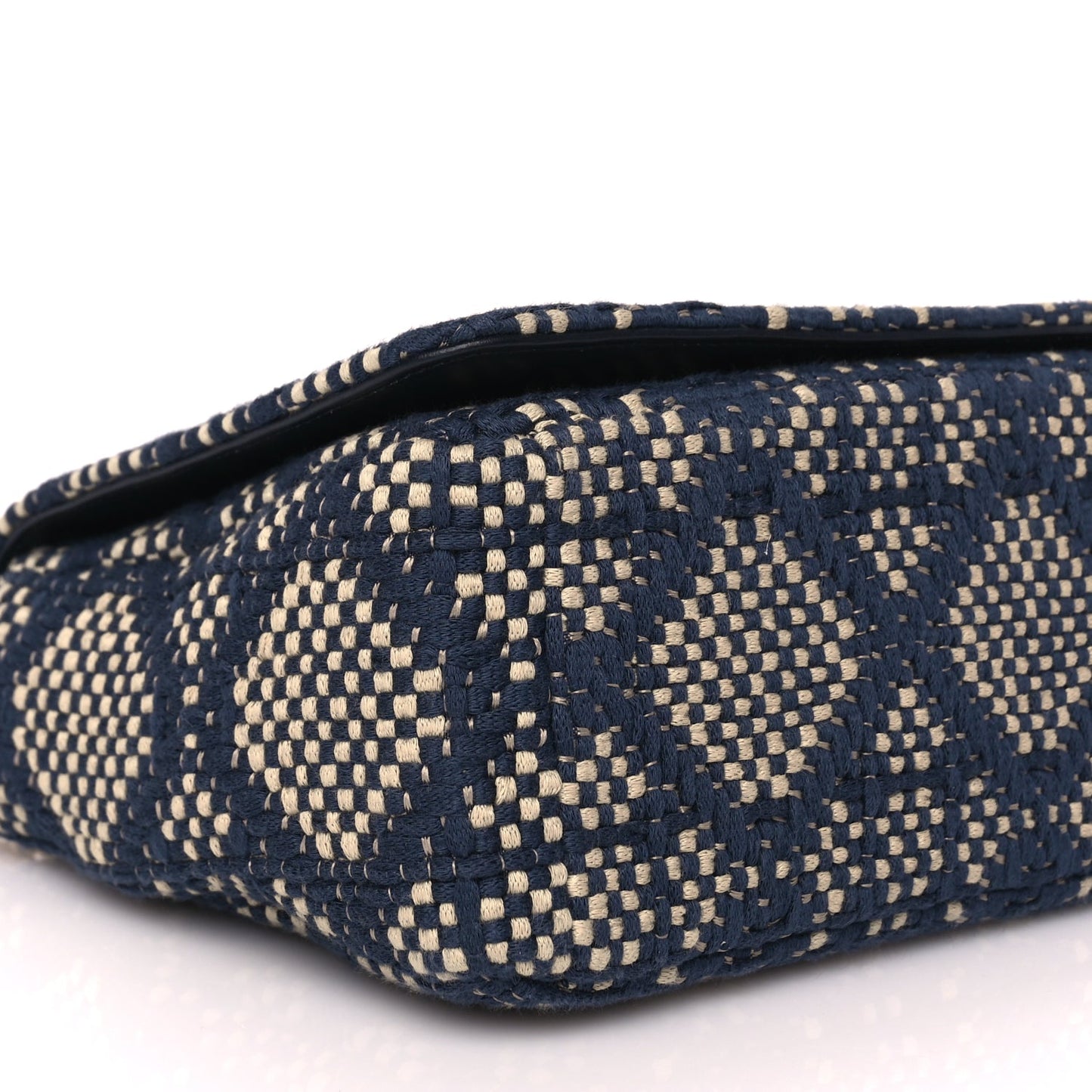 Christian Dior Fabric Macrocannage Woven Medium Caro Bag Blue White