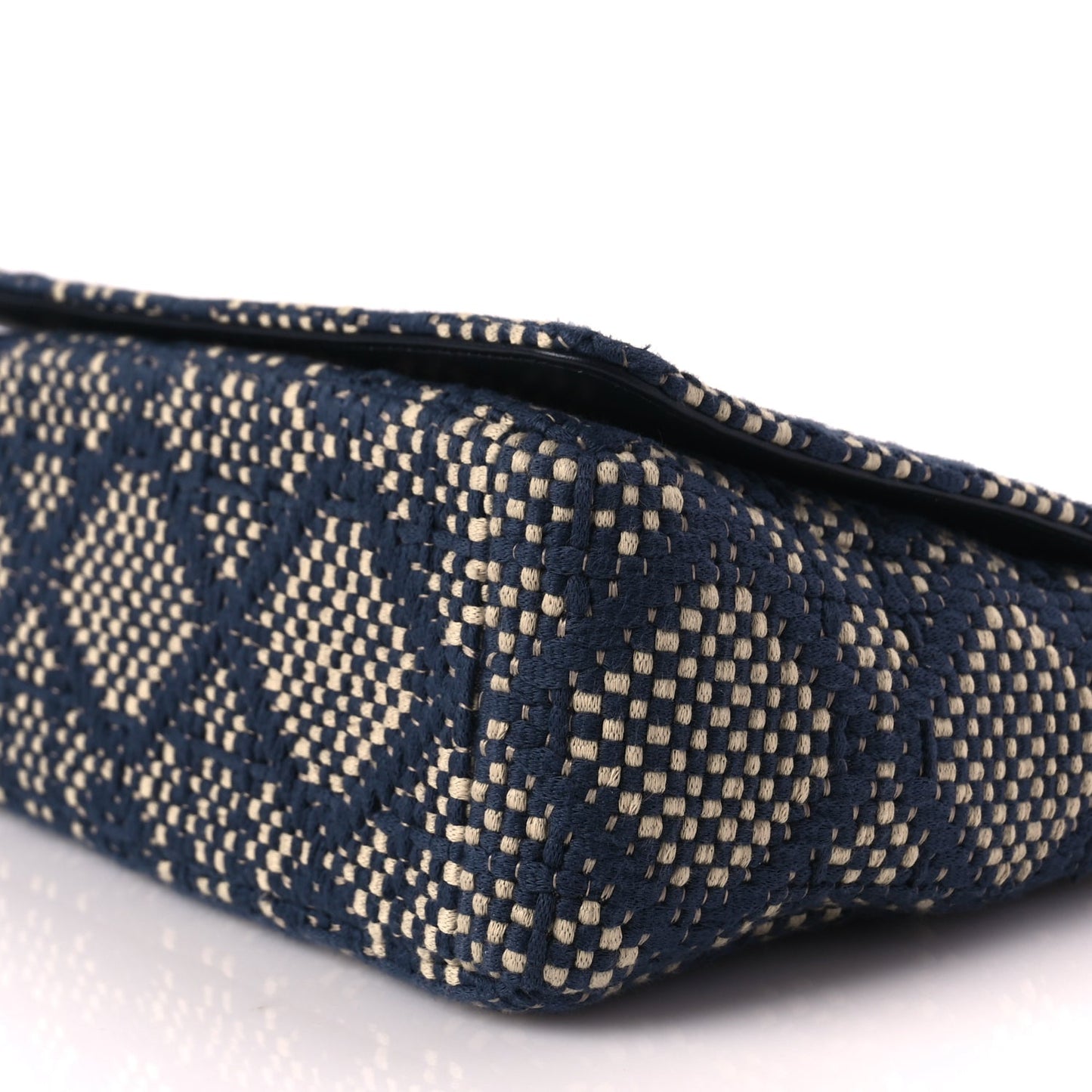 Christian Dior Fabric Macrocannage Woven Medium Caro Bag Blue White