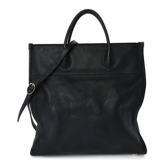 Gucci Pebbled Calfskin Large Logo Tote Black