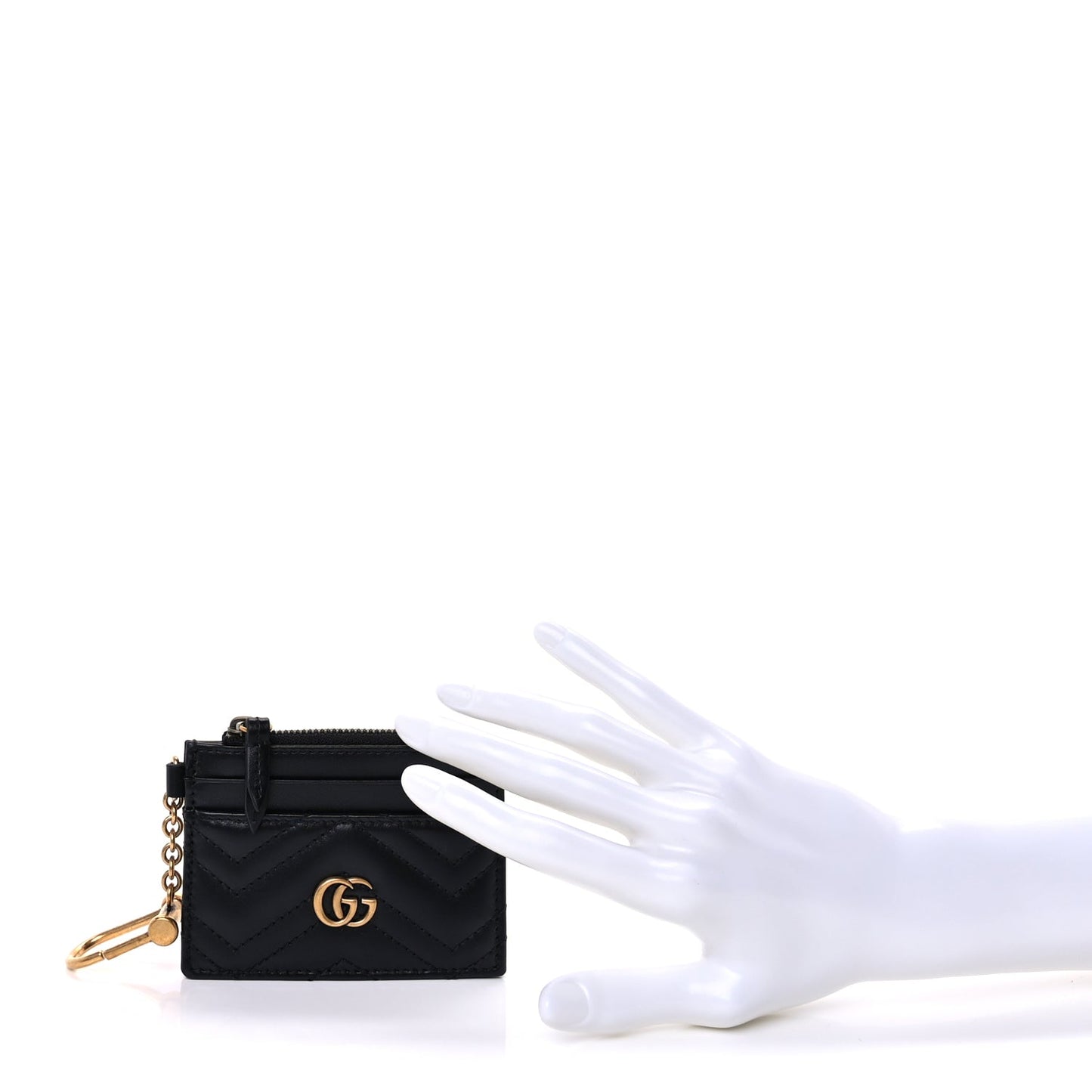 Gucci Calfskin Matelasse Chevron GG Marmont Key Case Card Holder Black