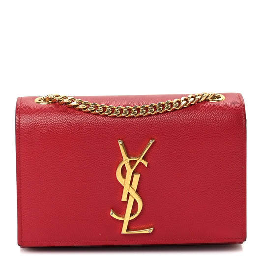 Saint Laurent Grain De Poudre Small Monogram Kate Satchel  Red