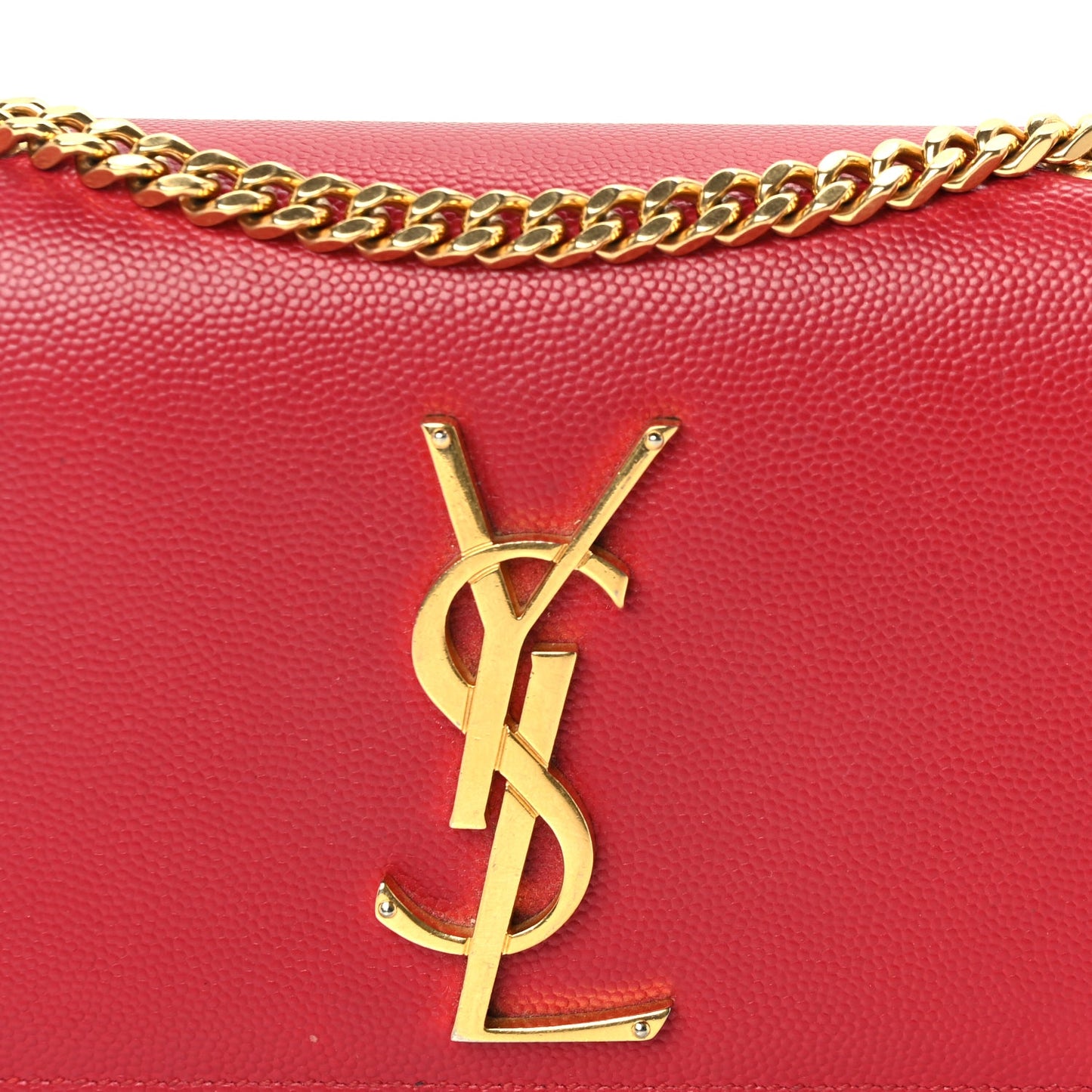 Saint Laurent Grain De Poudre Small Monogram Kate Satchel  Red