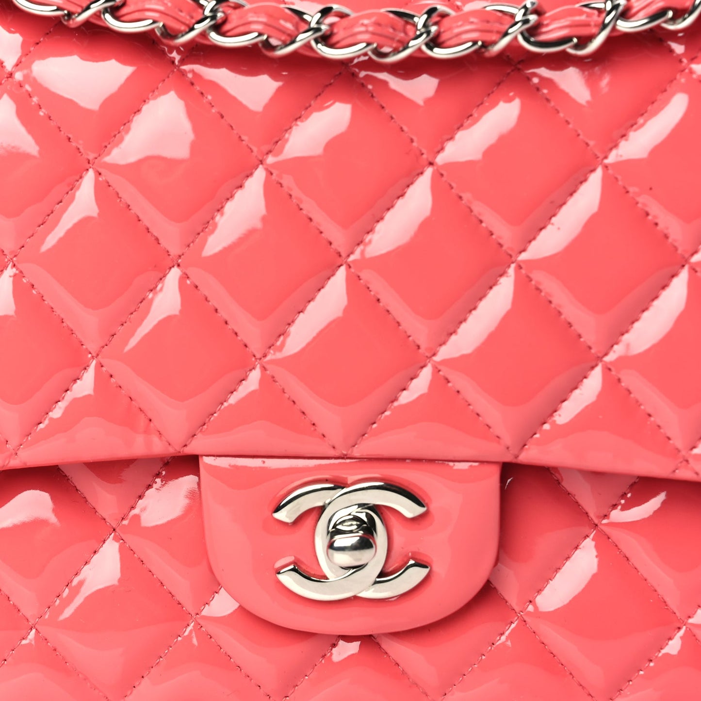 Chanel Patent Quilted Medium Double Flap Dark Pink