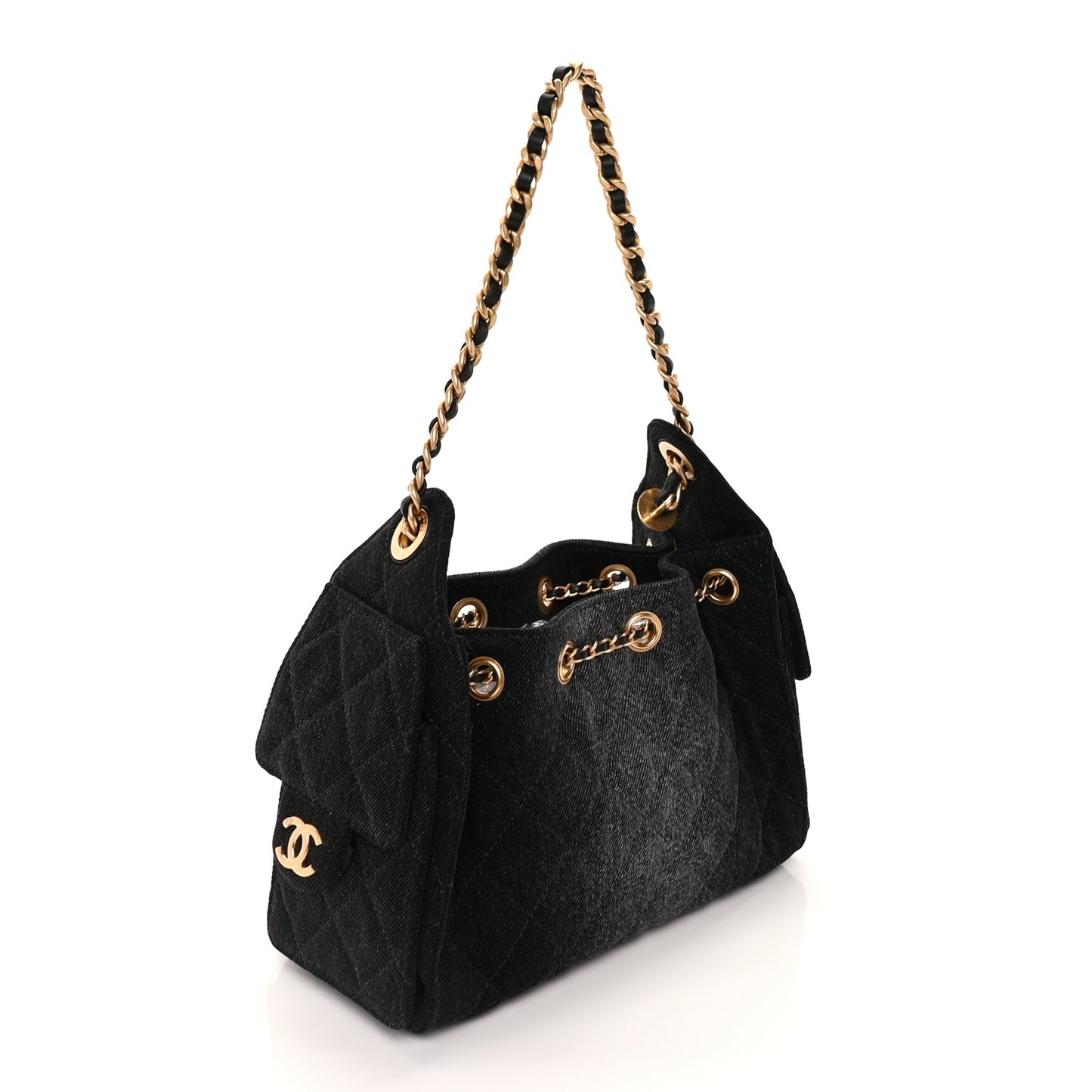 Chanel Washed Denim Quilted Mini Chanel 25 Handbag  Black
