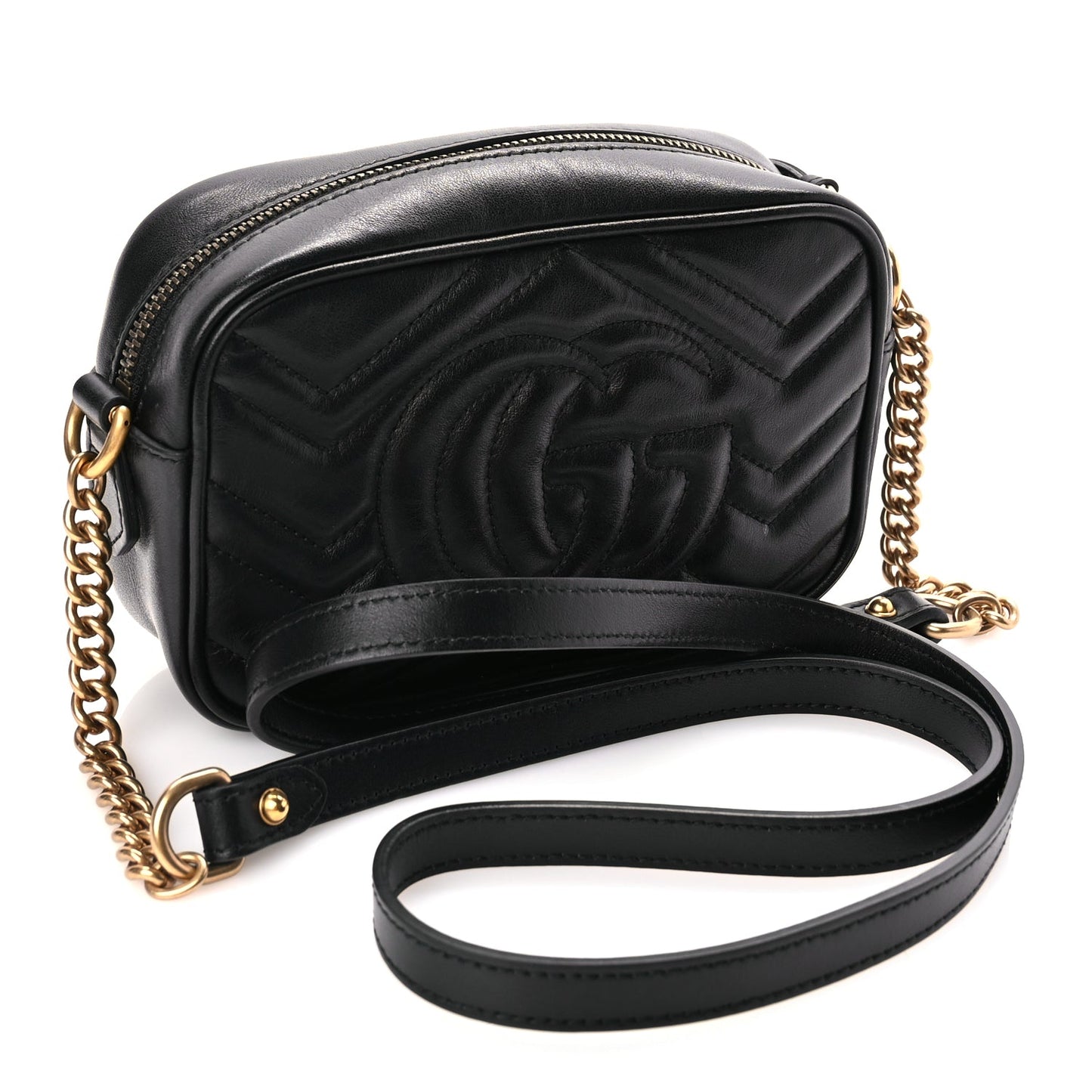Gucci Calfskin Matelasse Mini GG Marmont Chain Shoulder Bag Black