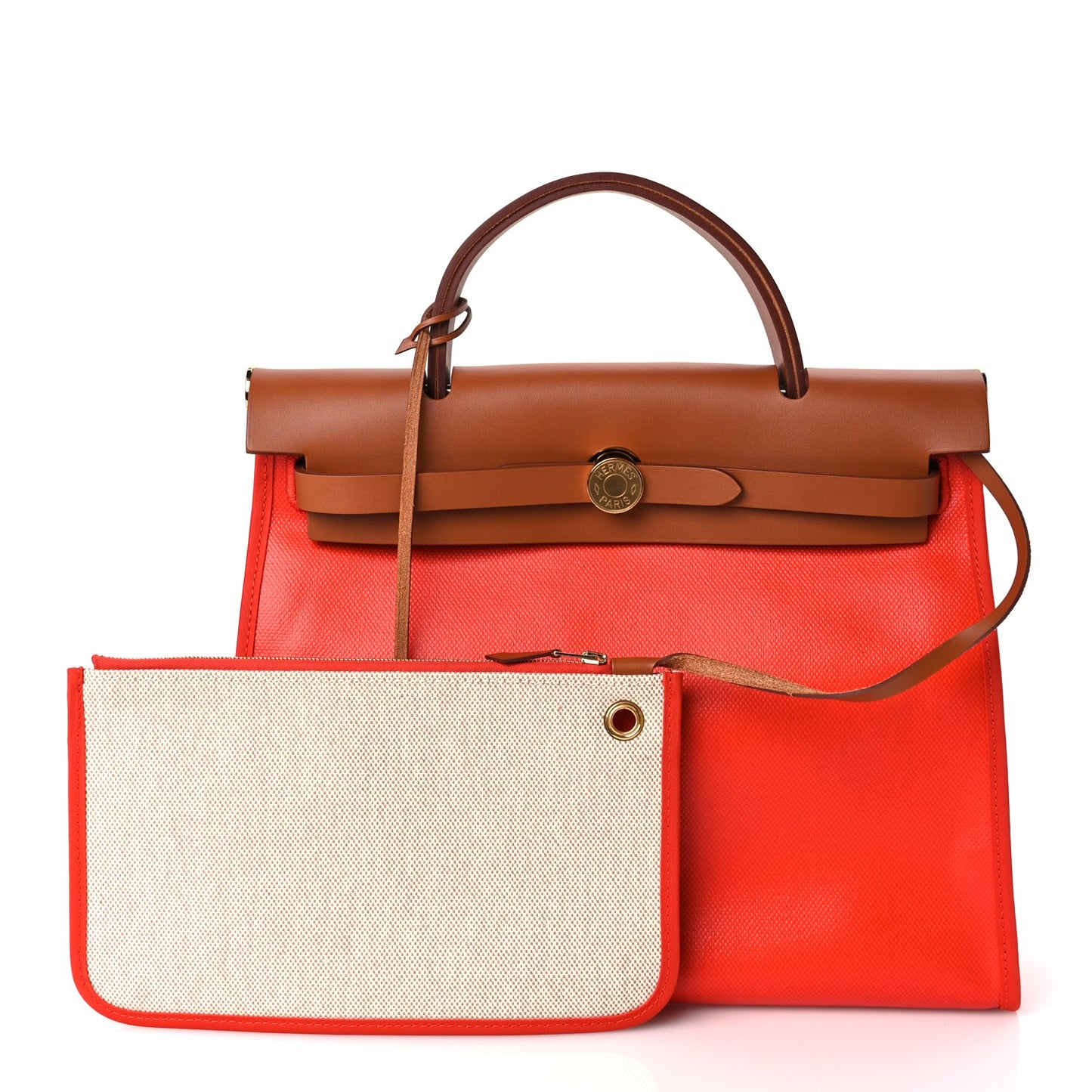 Hermes Toile H Berline Vache Hunter Herbag Zip 31 PM Capucine Fauve
