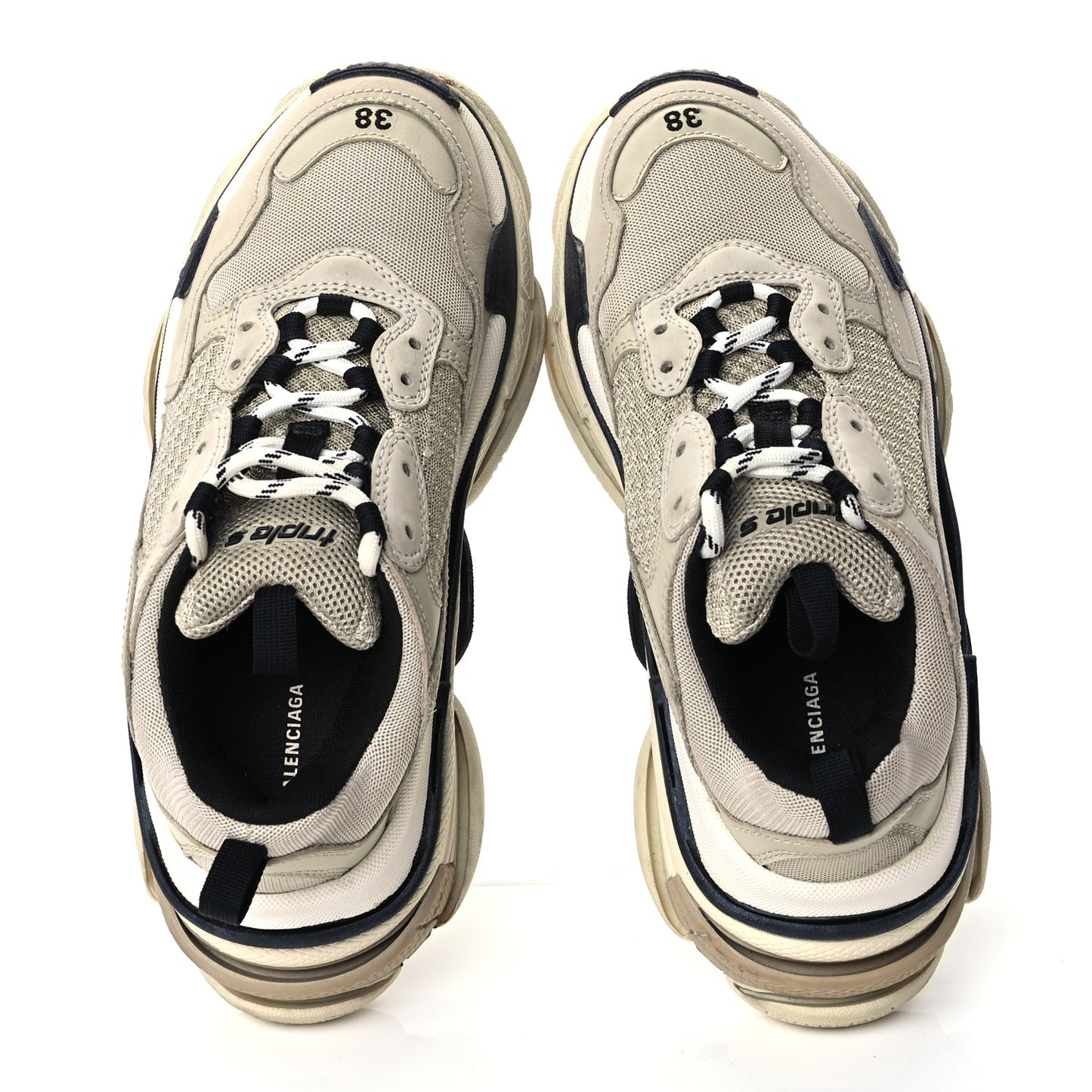 Balenciaga Fabric Mesh Womens Triple S Sneakers 38 Beige Black