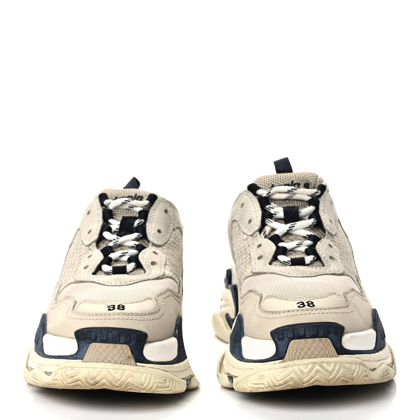 Balenciaga Fabric Mesh Womens Triple S Sneakers 38 Beige Black