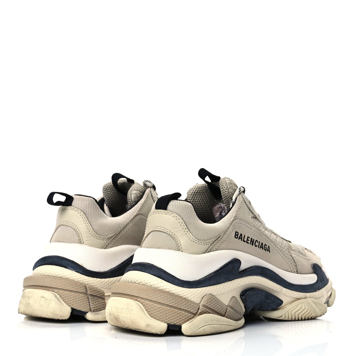 Balenciaga Fabric Mesh Womens Triple S Sneakers 38 Beige Black