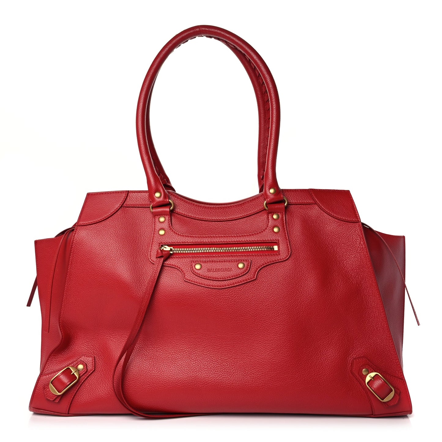 Balenciaga Grained Calfskin Neo Classic Gold Hardware Large Top Handle Bag Medium Red