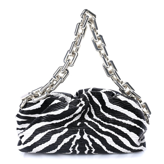 Bottega Veneta Nappa Zebra Print The Pouch Chain  White Black