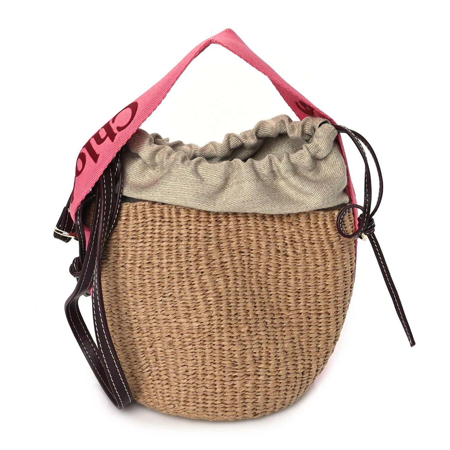 Chloe X MIFUKO Raffia Calfskin Small Woody Basket Pink Red