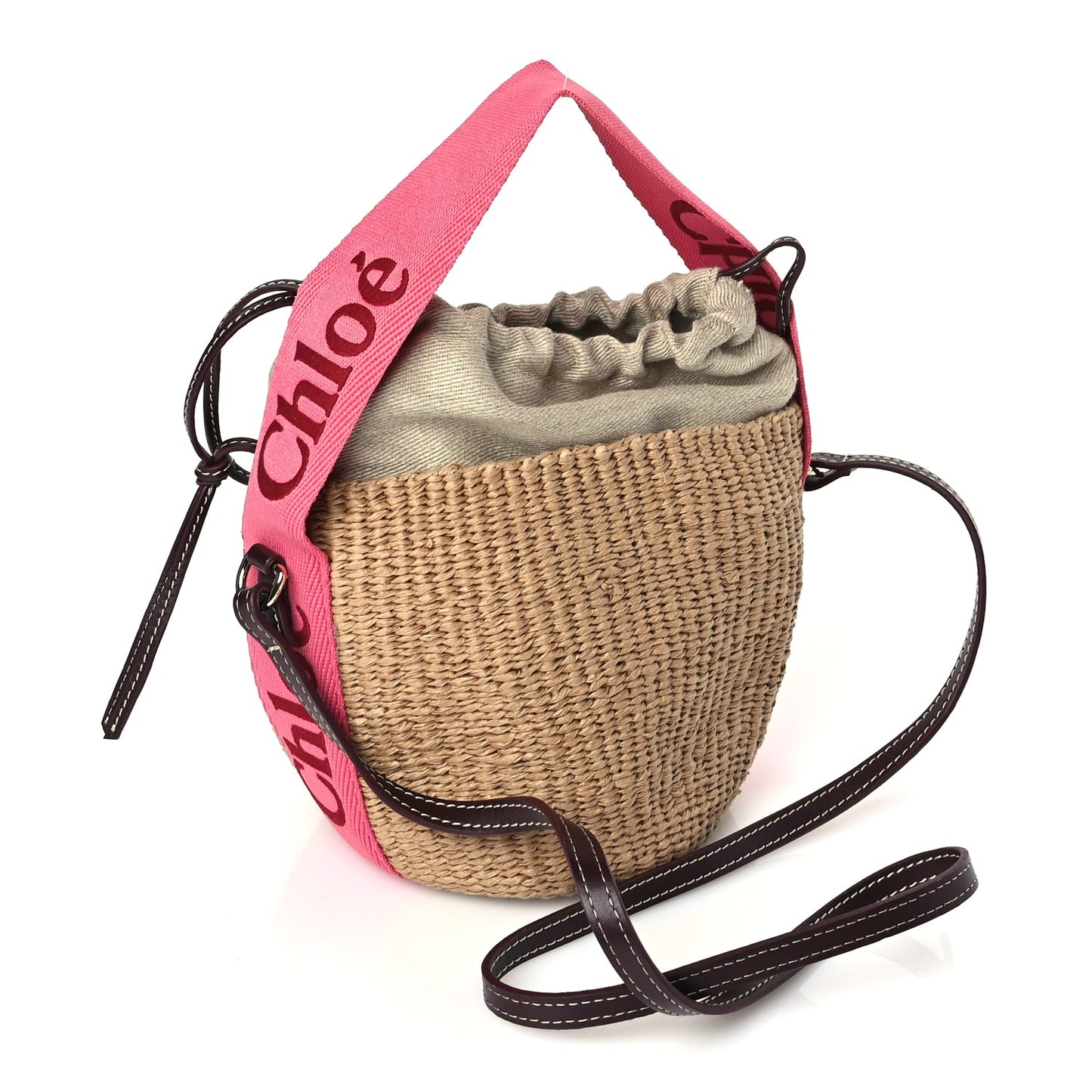 Chloe X MIFUKO Raffia Calfskin Small Woody Basket Pink Red