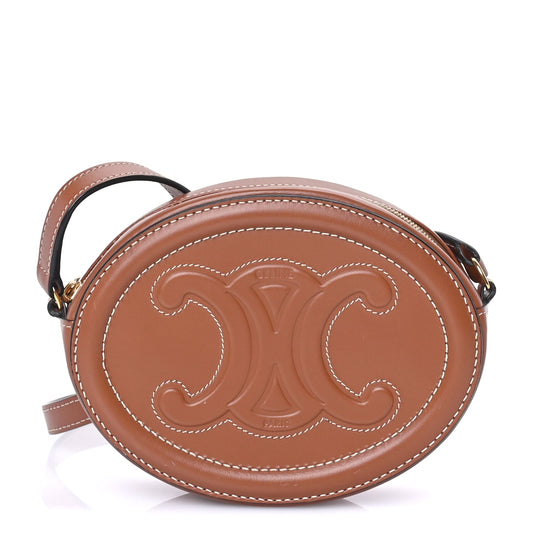 Celine Smooth Calfskin Cuir Small Triomphe Oval Crossbody Purse Tan