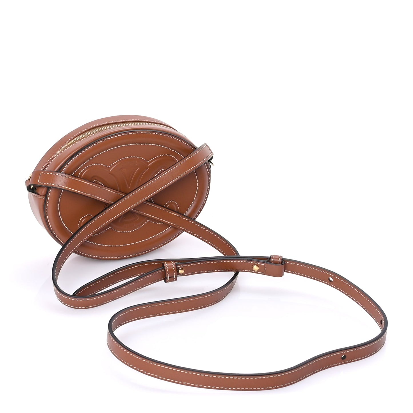 Celine Smooth Calfskin Cuir Small Triomphe Oval Crossbody Purse Tan