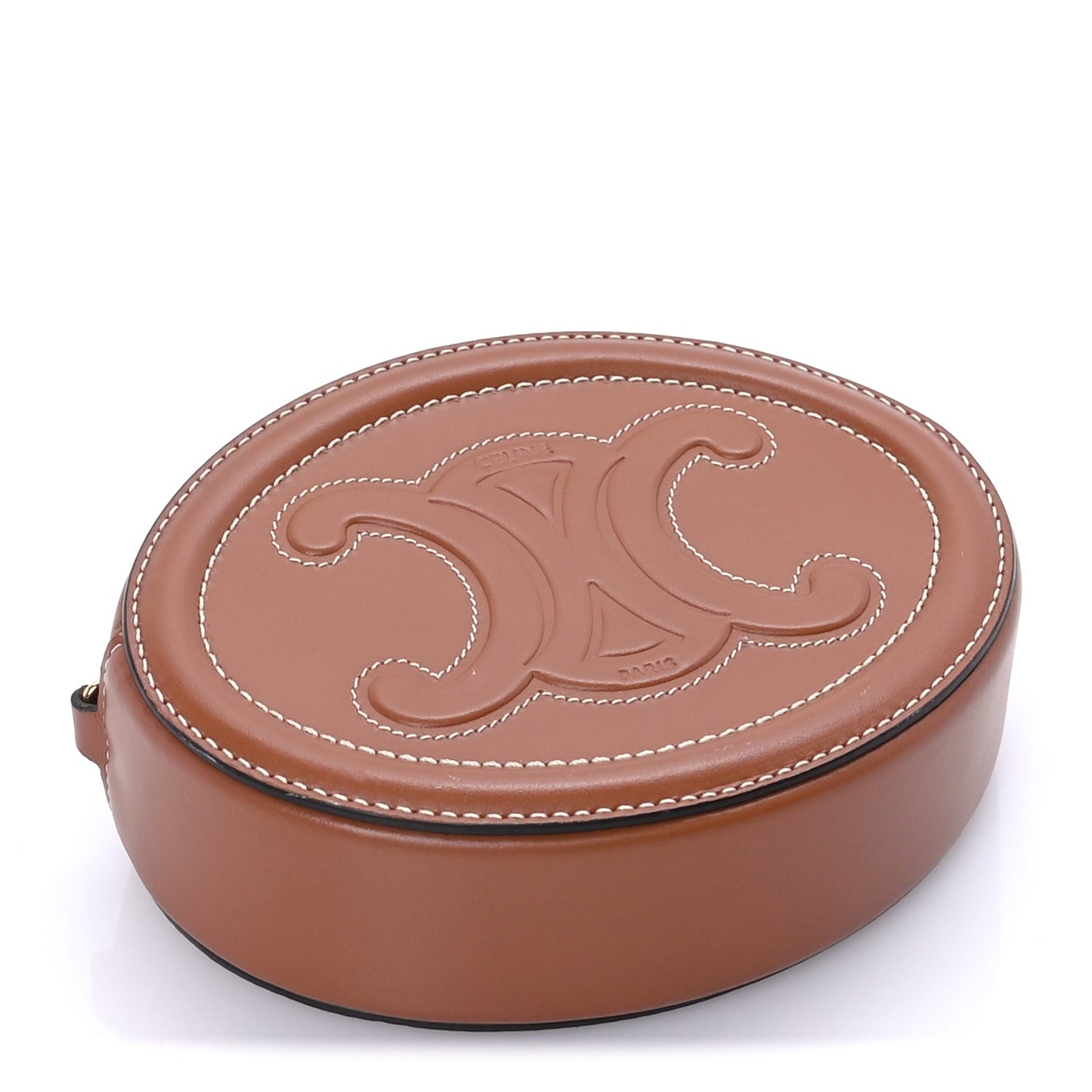 Celine Smooth Calfskin Cuir Small Triomphe Oval Crossbody Purse Tan