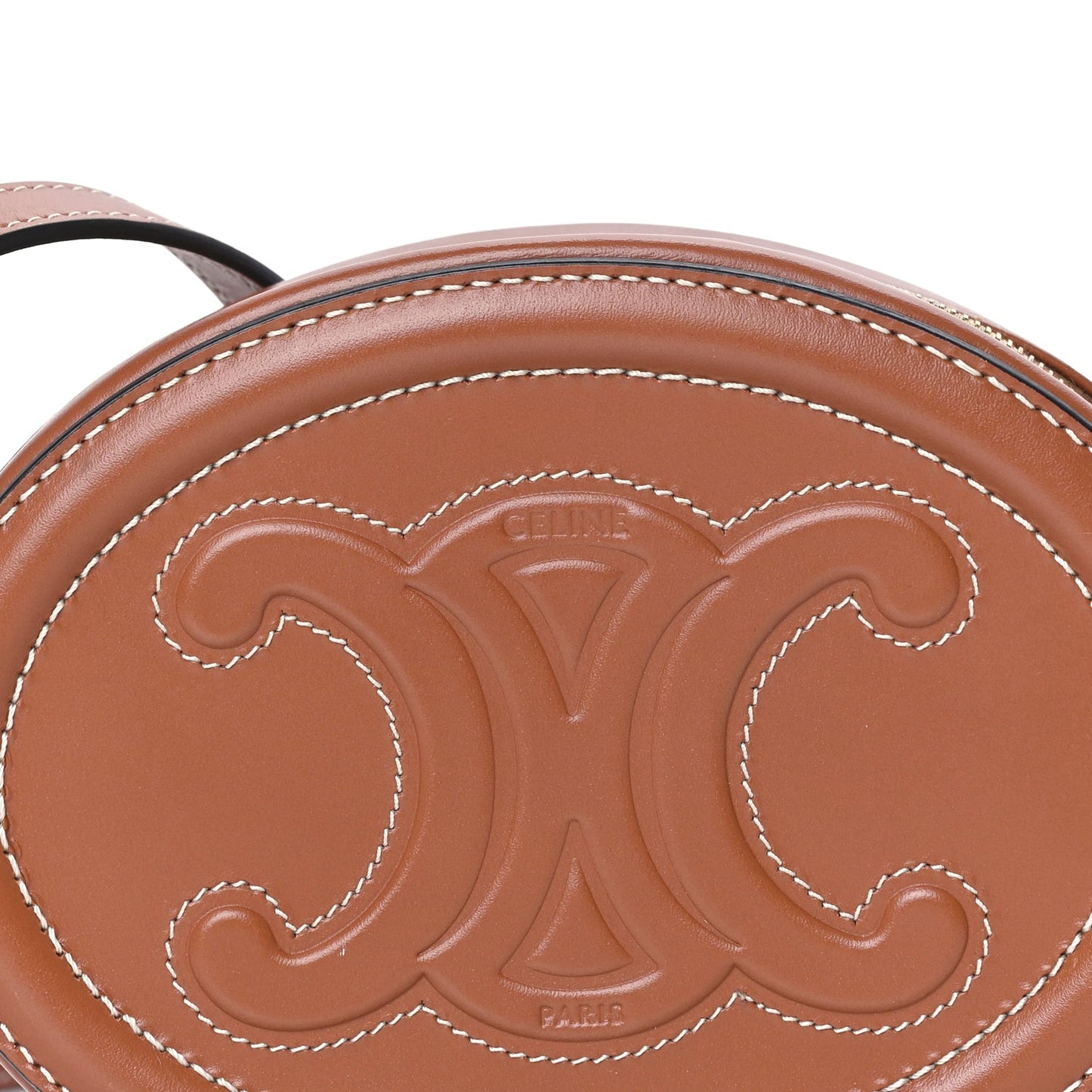 Celine Smooth Calfskin Cuir Small Triomphe Oval Crossbody Purse Tan
