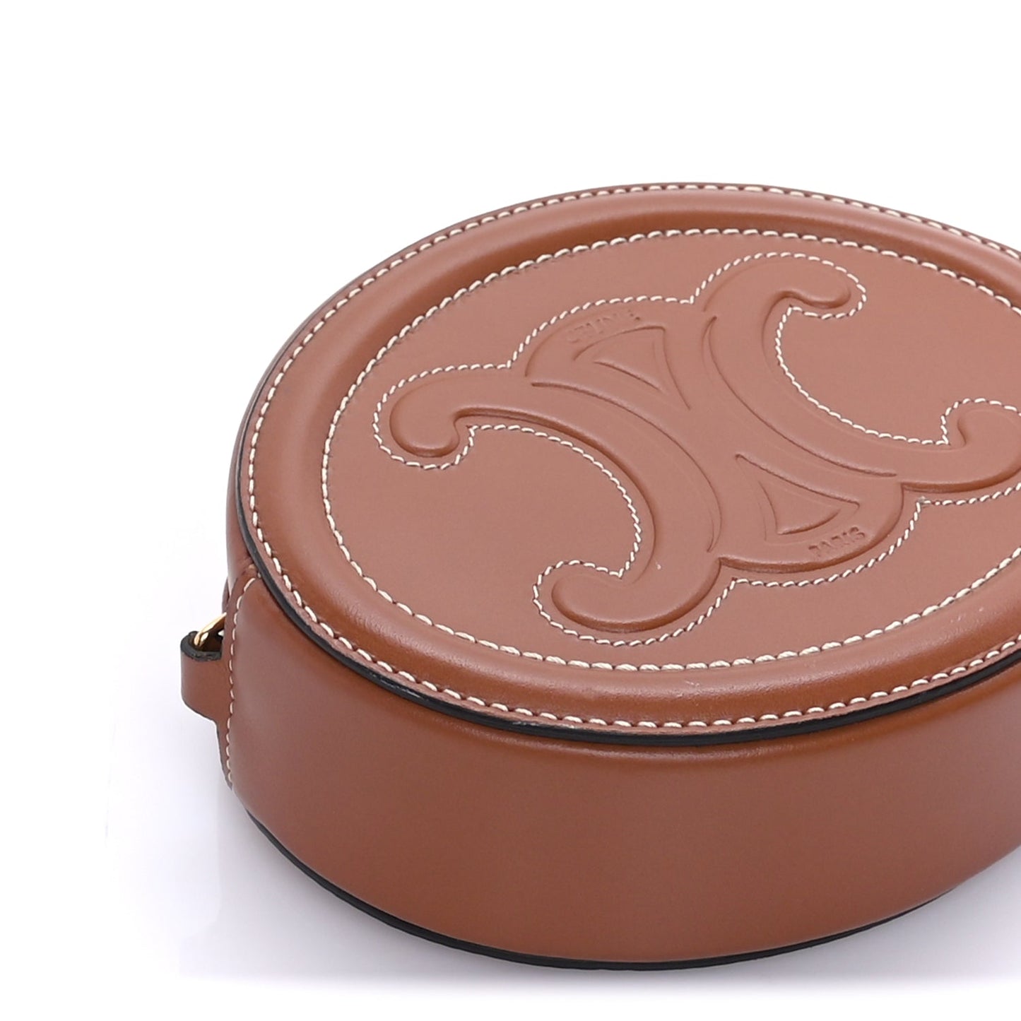 Celine Smooth Calfskin Cuir Small Triomphe Oval Crossbody Purse Tan