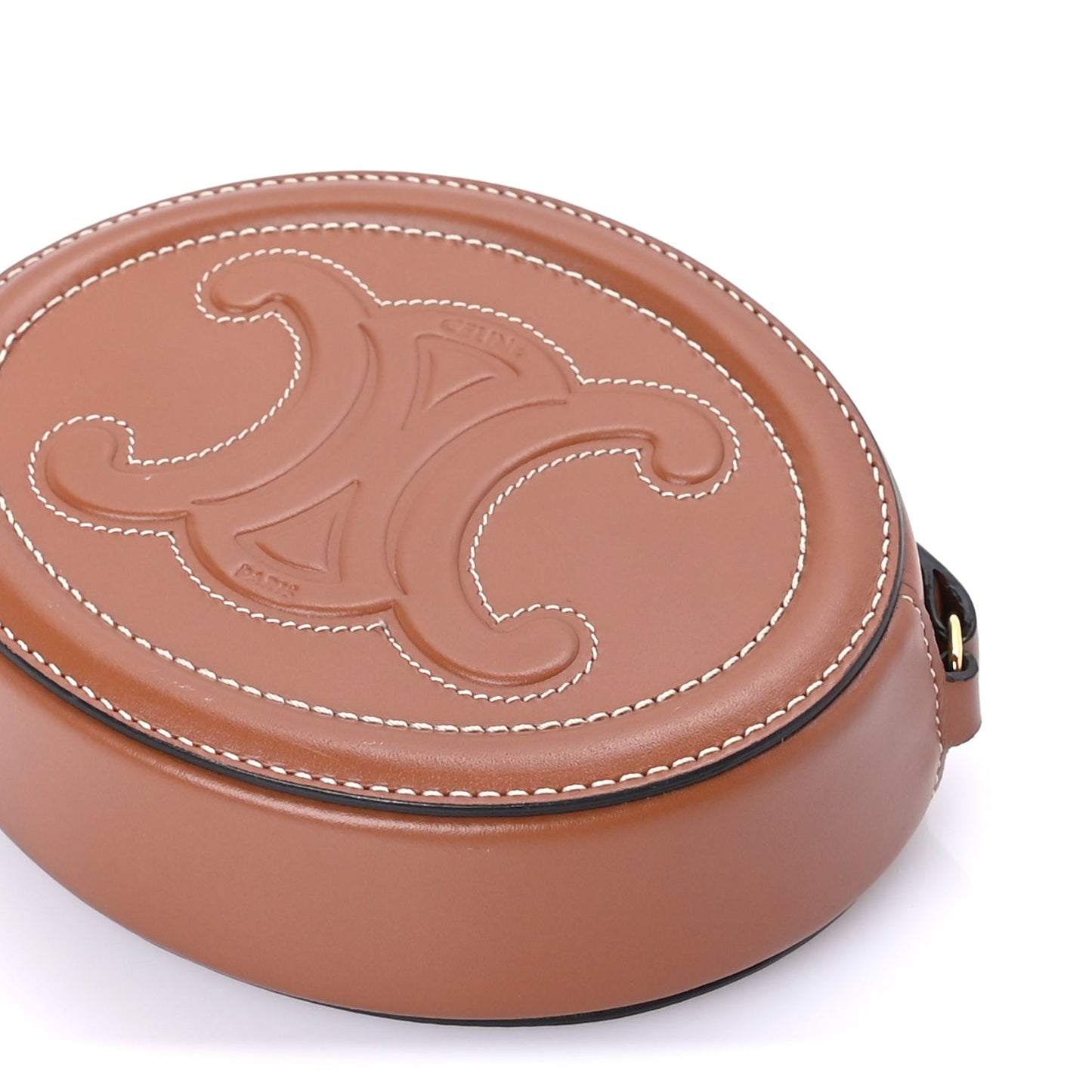 Celine Smooth Calfskin Cuir Small Triomphe Oval Crossbody Purse Tan