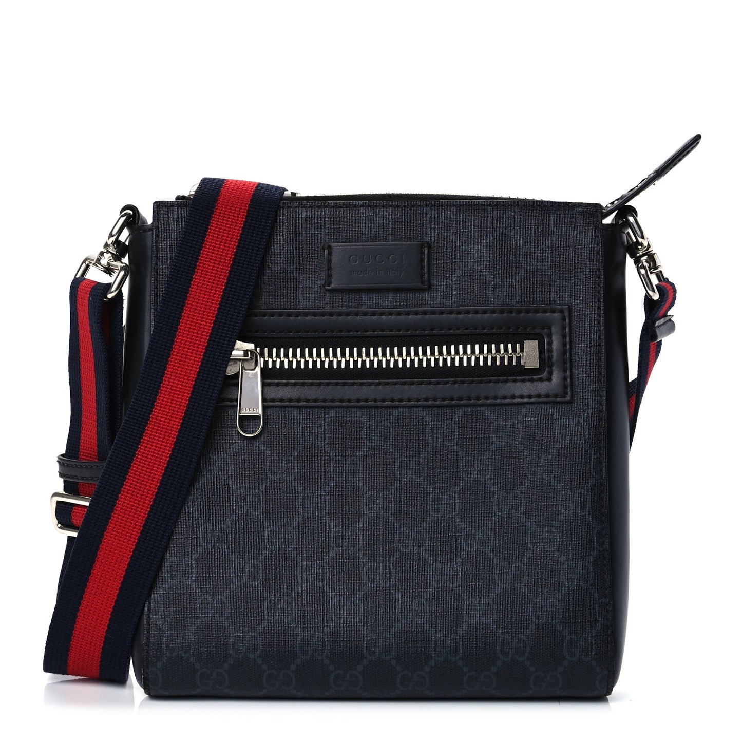 Gucci GG Supreme Monogram Web Small Flat Messenger Bag Black Grey