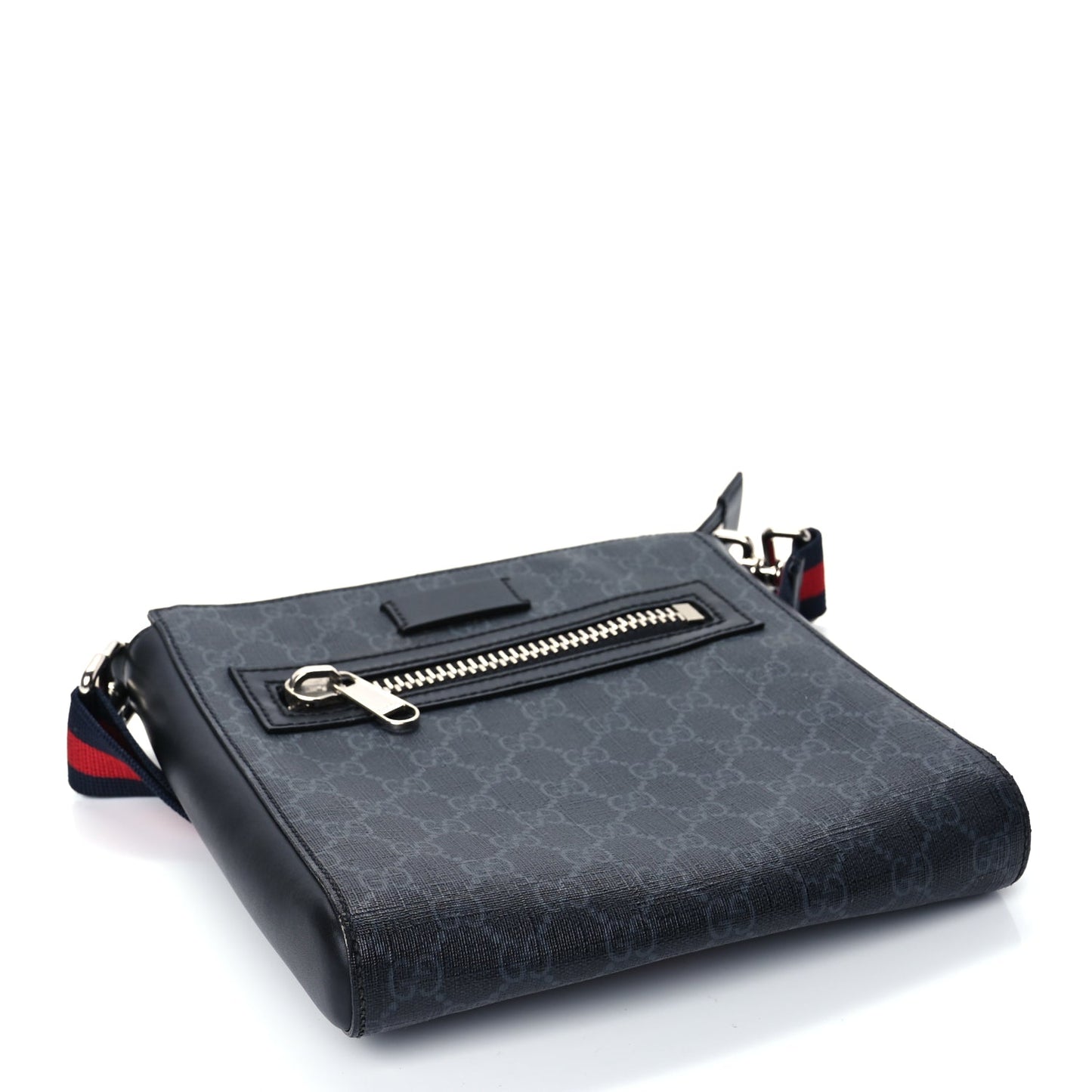 Gucci GG Supreme Monogram Web Small Flat Messenger Bag Black Grey