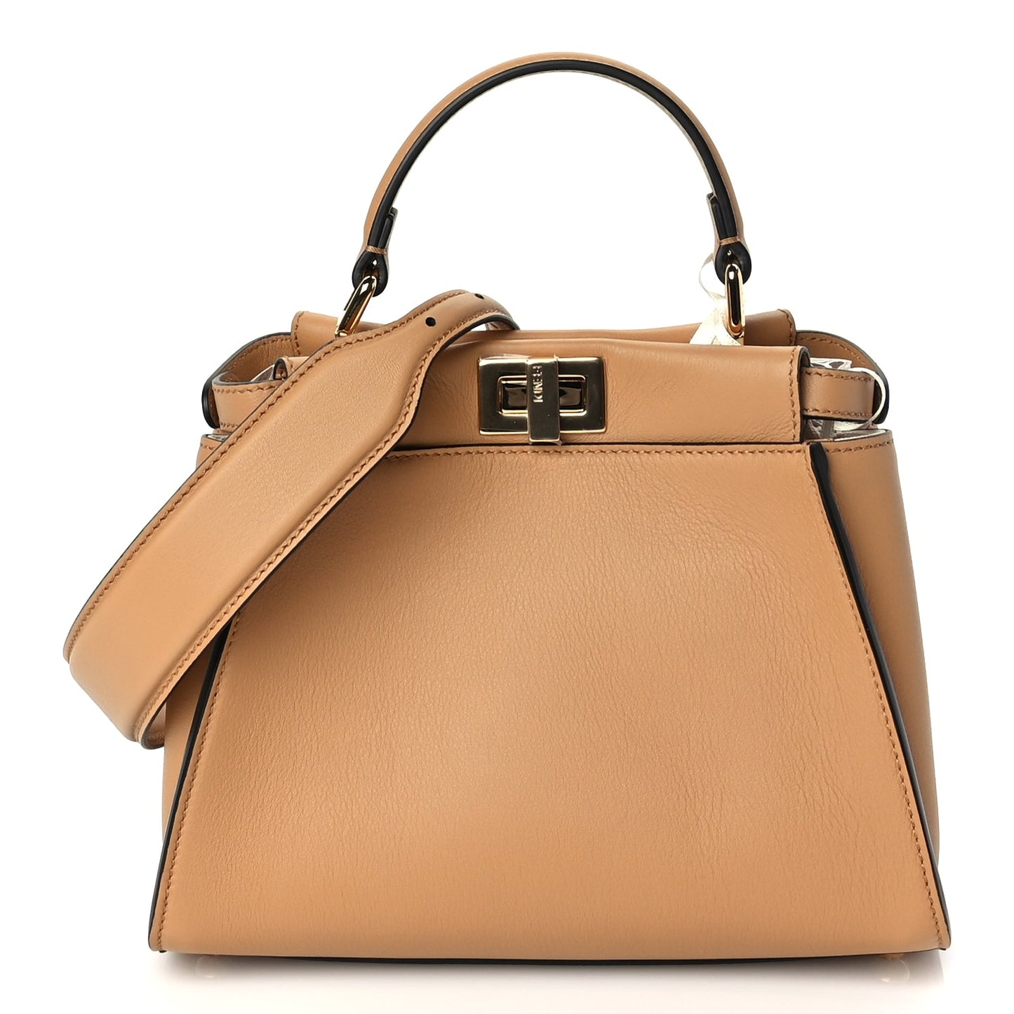 Fendi Vitello Seta Canvas FF Embroidered Mini Peekaboo Iconic Satchel Miele Scuro Poudre