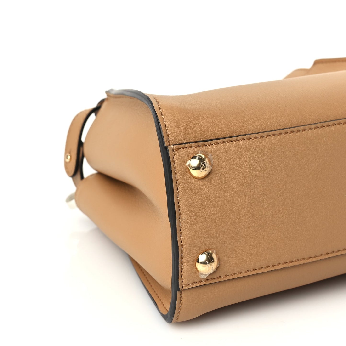Fendi Vitello Seta Canvas FF Embroidered Mini Peekaboo Iconic Satchel Miele Scuro Poudre