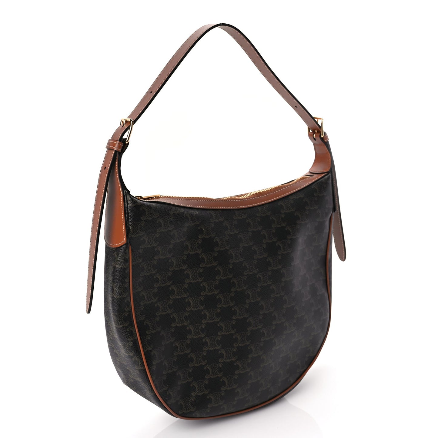 Celine Calfskin Triomphe Canvas Heloise Shoulder Bag Tan