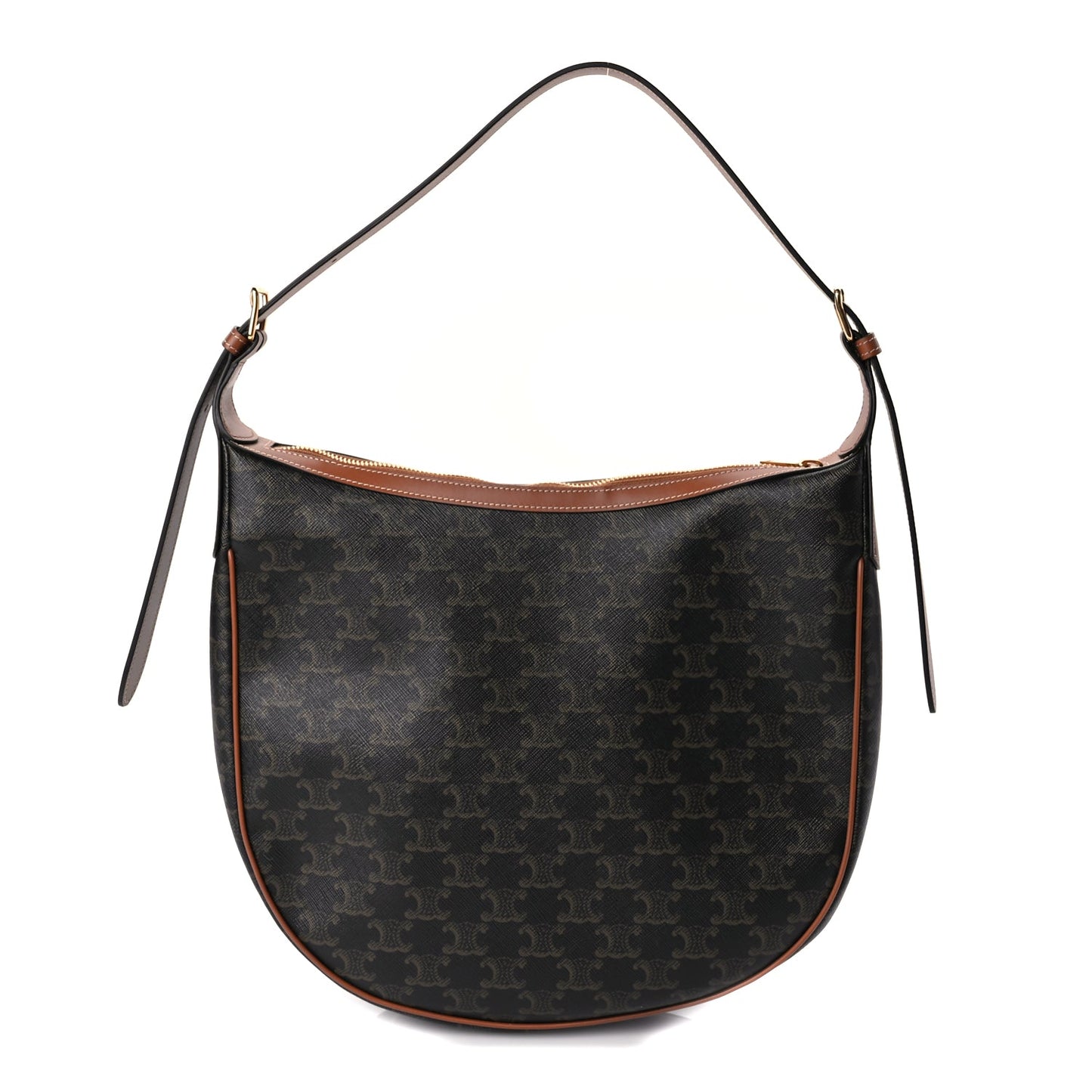 Celine Calfskin Triomphe Canvas Heloise Shoulder Bag Tan