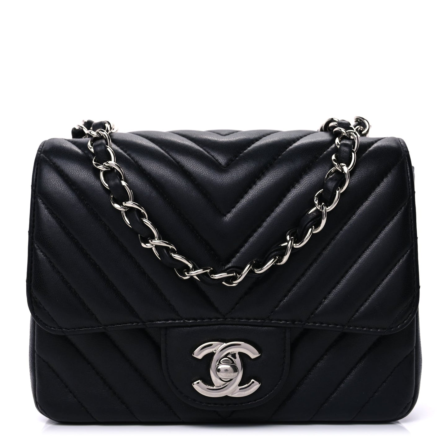 Chanel Lambskin Chevron Quilted Mini Square Flap  Black