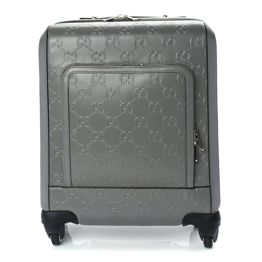 Gucci Monogram Jumbo GG Textured Dollar Calfskin Small Carry On Trolley Grey