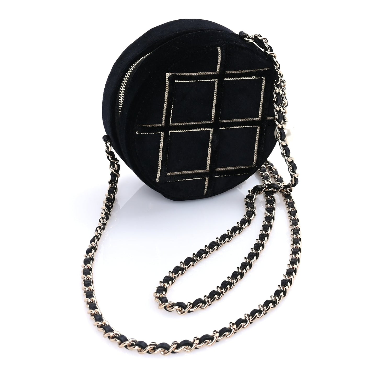 Chanel Velvet Sequin Round Clutch With Chain  Black