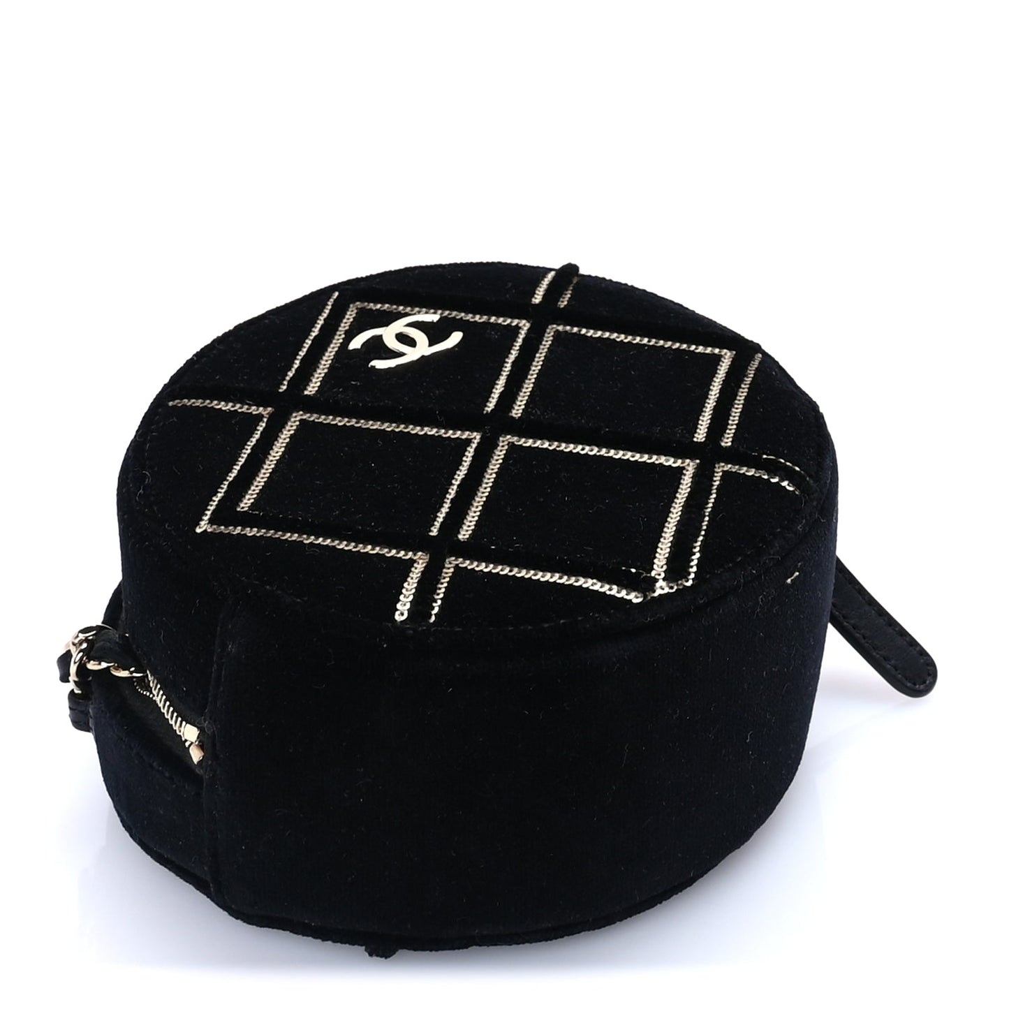 Chanel Velvet Sequin Round Clutch With Chain  Black