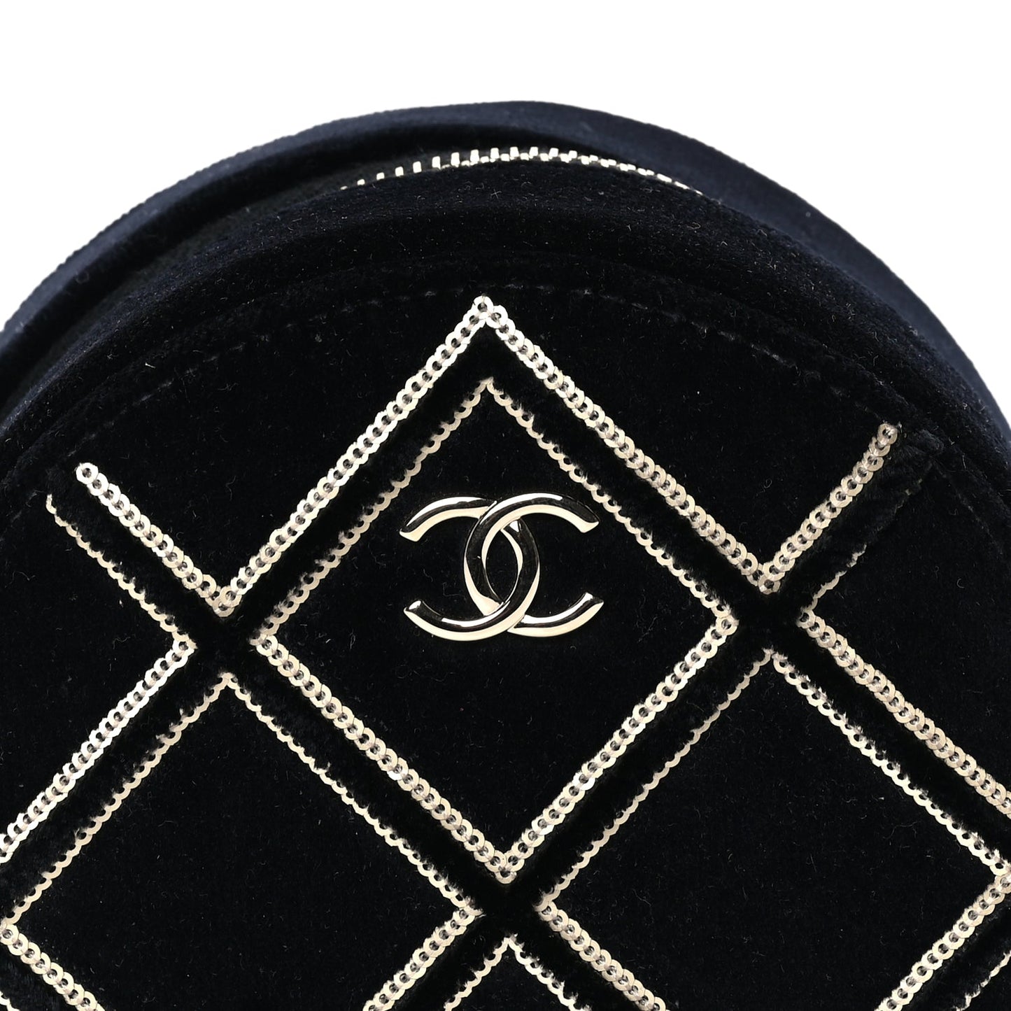 Chanel Velvet Sequin Round Clutch With Chain  Black