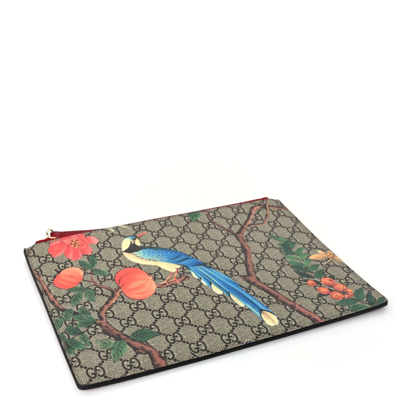 Gucci GG Supreme Monogram Tian Large Zip Pouch Beige Multicolor Red
