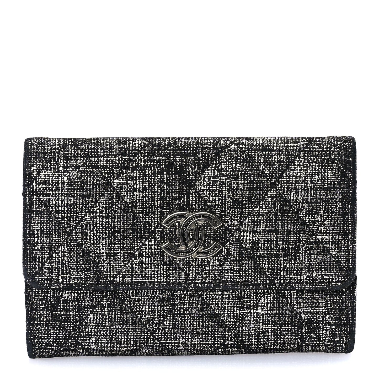 Chanel Glittered Calfskin Quilted Flap Card Holder Dark Grey