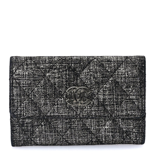Chanel Glittered Calfskin Quilted Flap Card Holder Dark Grey
