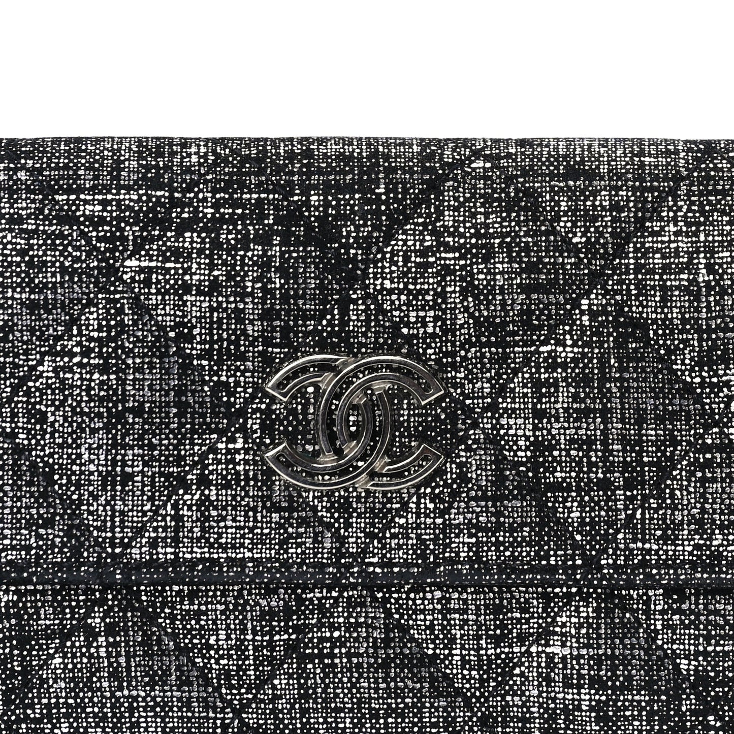 Chanel Glittered Calfskin Quilted Flap Card Holder Dark Grey