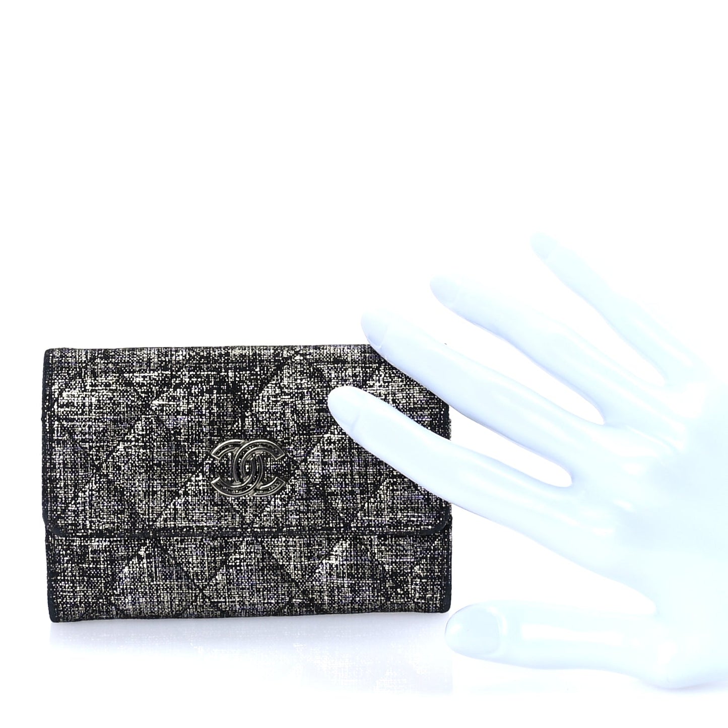 Chanel Glittered Calfskin Quilted Flap Card Holder Dark Grey