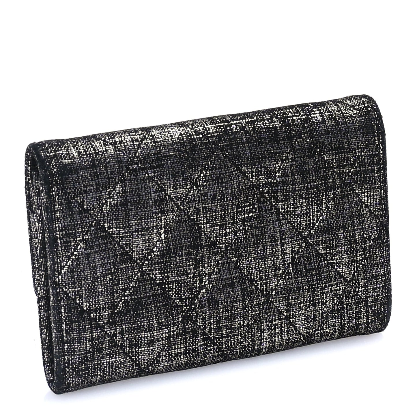 Chanel Glittered Calfskin Quilted Flap Card Holder Dark Grey