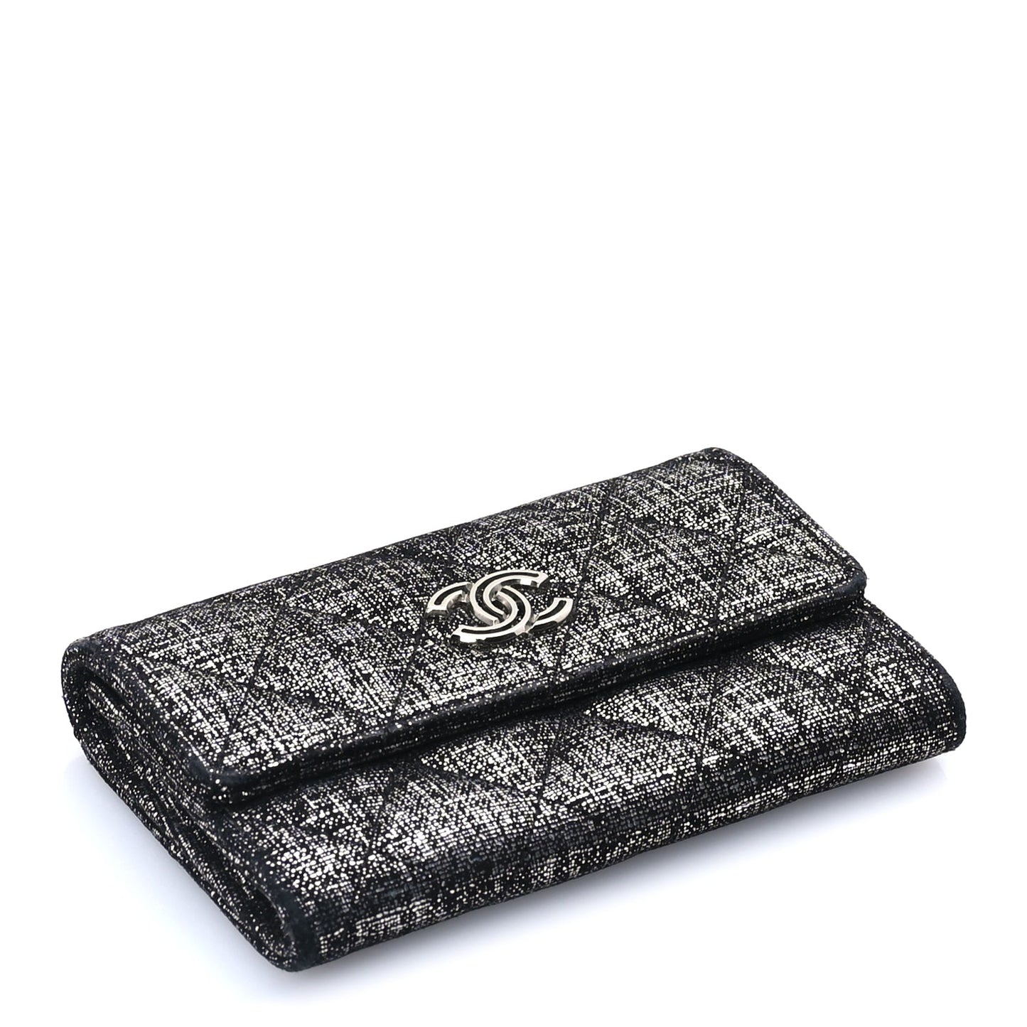 Chanel Glittered Calfskin Quilted Flap Card Holder Dark Grey