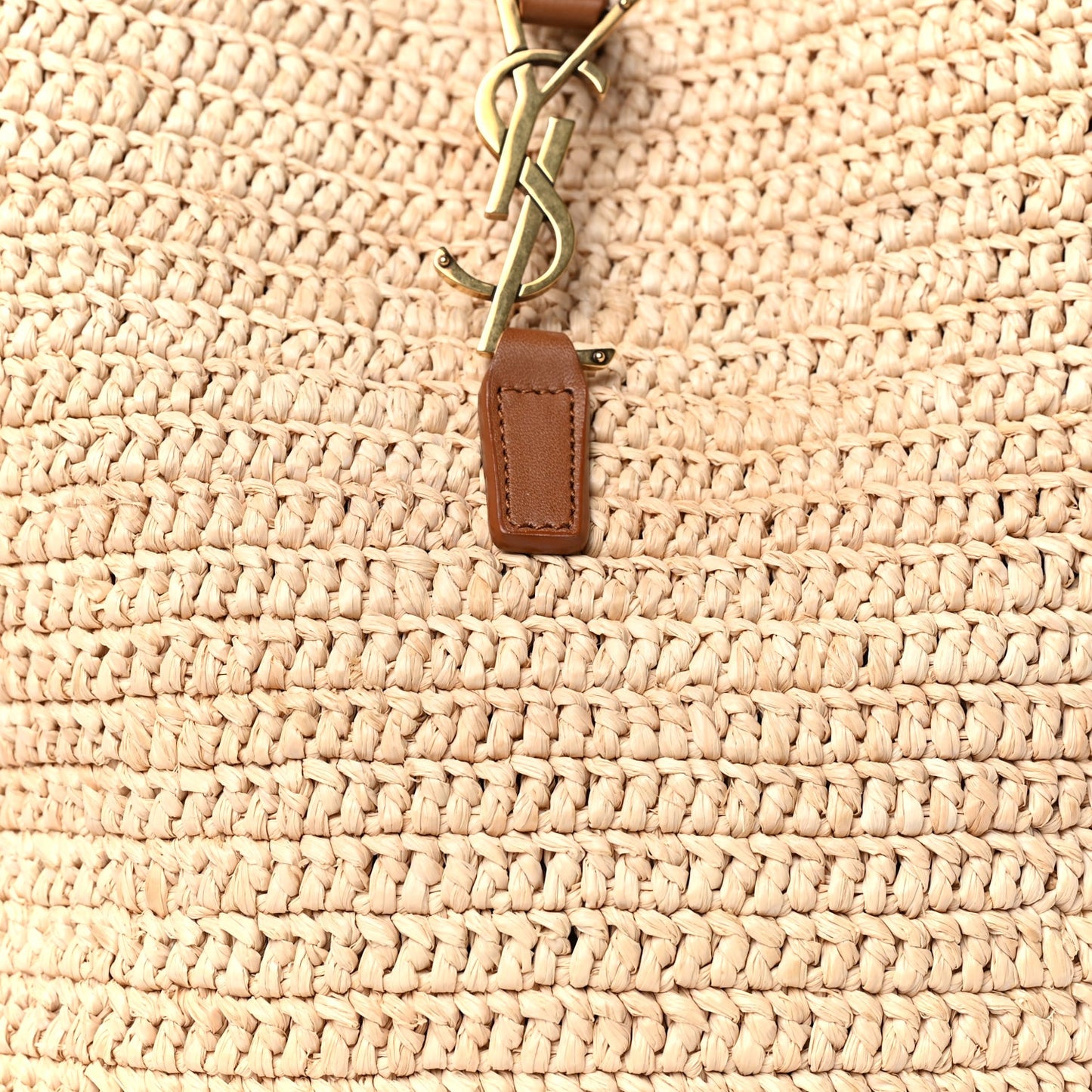 Saint Laurent Raffia Vegetable Tanned Calfskin Le 37 Bucket Bag Natural Brick