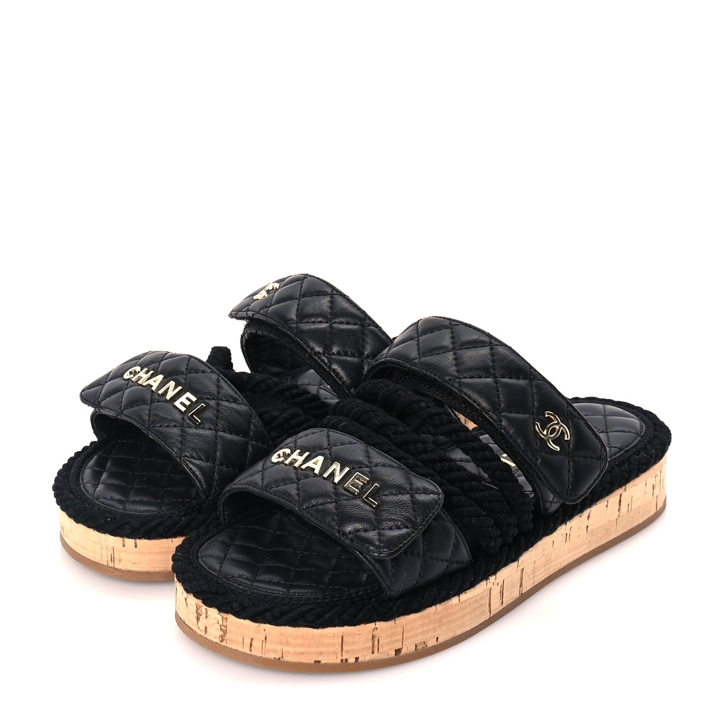 Chanel Cord Lambskin Quilted Logo Mules 36  Black